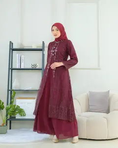 Mahalini Dress III / Gamis Mewah Pesta / Seragaman Pesta / Gamis Tile Bordir Payet Etnic / Gamis Brokat / Gamis Terbaru / Gamis Modern / Kebaya Pesta / Gamis Kondangan / Dress Kebaya Wisuda Ceruty Motif Muslim Mutiara Outer Woven Yarn Dyed Fabric brukat