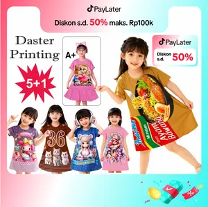 Promo PAKET ISI 6 PCS Daster printing motif lucu dan motif indomie buat anak cewek / perempuan usia 6 bulan sampai 10 tahun