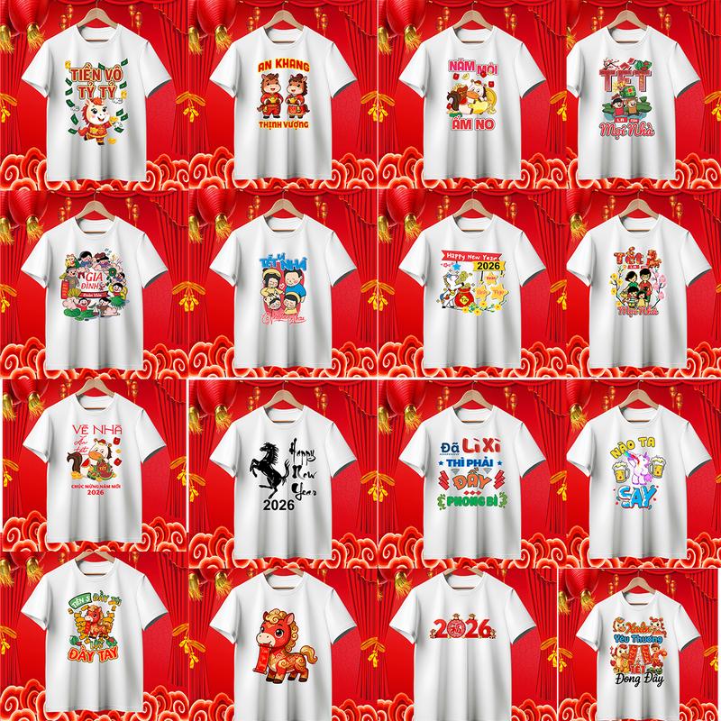  Áo Thun Tết 2026 Nam Nữ Size 1-XXXXXL Chất Liệu Thun Cotton Co Giãn Thoải Mái In Hình Sắc Nét Phù Hợp Với Mọi Trang Phục Áo Thun Tết 2026 NHIỀU MẪU ĐỂ LỰA CHỌN 