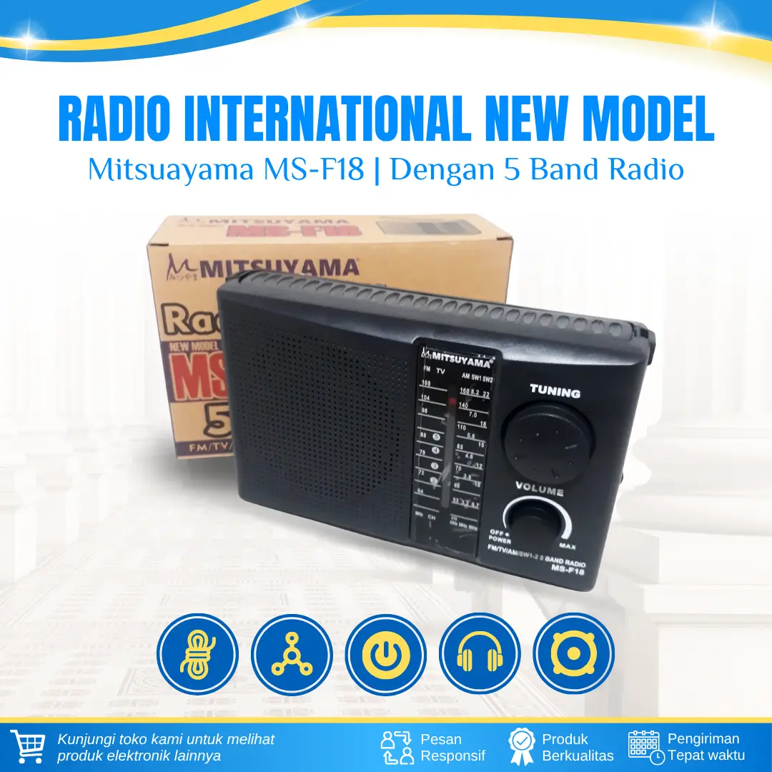 Radio Klasik International Portable 5 Band FM AM SW1 / TV / SW2 Bisa AC DC Suara Jernih Desain Retro Elegan Radio FM mitsuyama F-18 RADIO JADUL