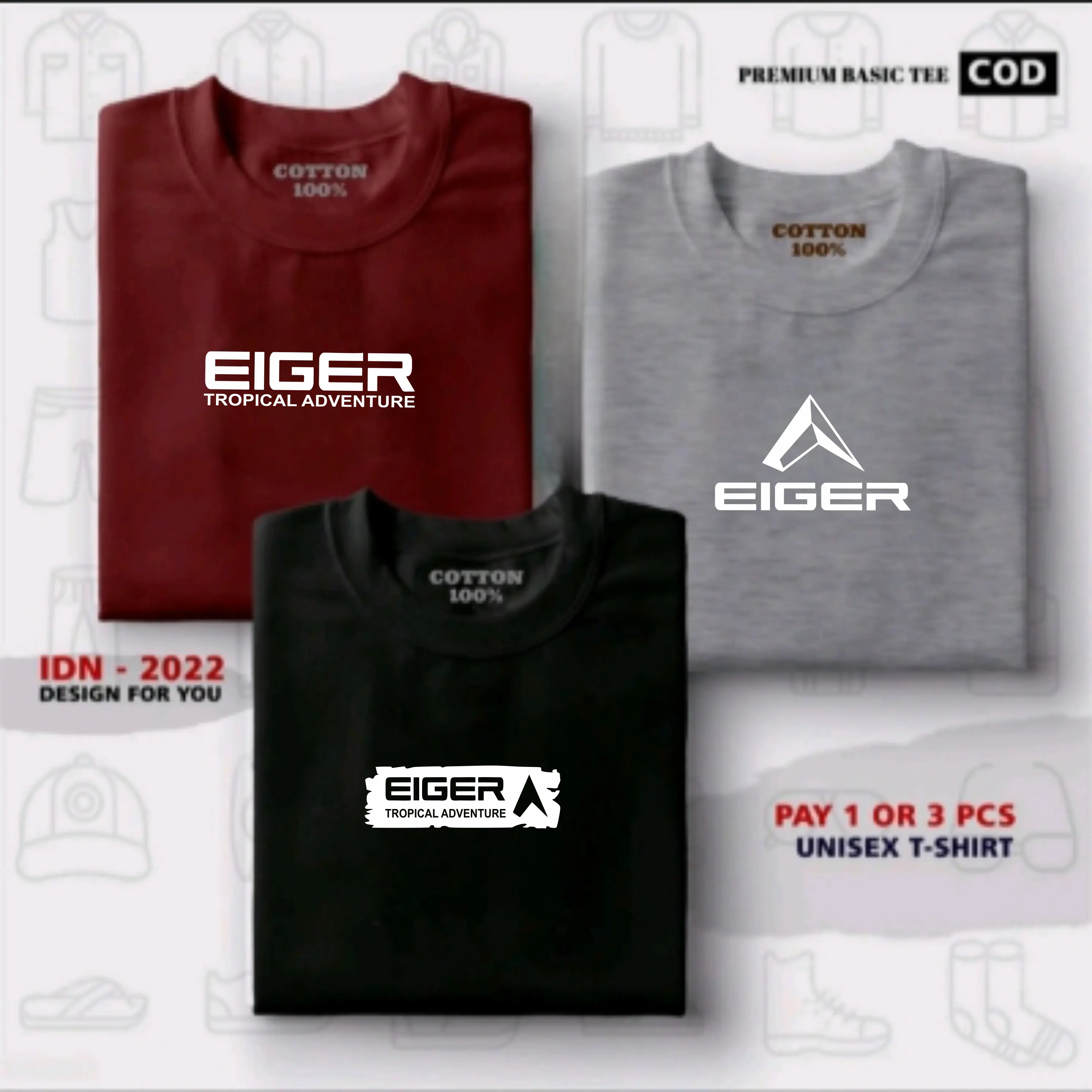 BUY 1 OR 3 PCS Kaos T-Shirt 100% Katun Combed 30s - Kaos Distro Cowok Cewek Branded - Kaos Pria Wanita Dewasa  - Baju Kaos Distro Pria Keren Articel Eiger Sp Quality Print White Katun Oblon