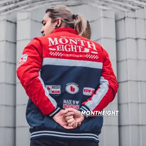 Jaket Parasut Pria NASCAR Taslan Terbaru - Bomber Distro Cowok Casual Waterproof Premium Hitam Merah Navy - Nyaman, Panjang Motif Merah Retro Keren Sablon Outdoor jaket  motor Windbreaker Original Parka