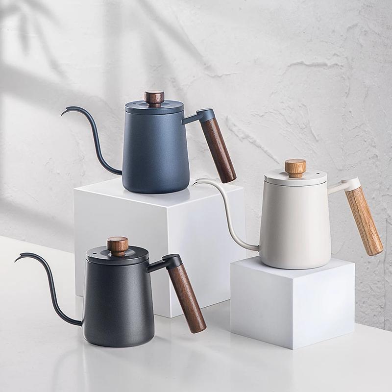 Product Introduction of 350/600ml Coffee Kettle Solid Wood Handle Narrow Mouth Swan Neck Pot Ear Hook Pot Vertical Water Drip Filter Coffee Pot Teapot 9