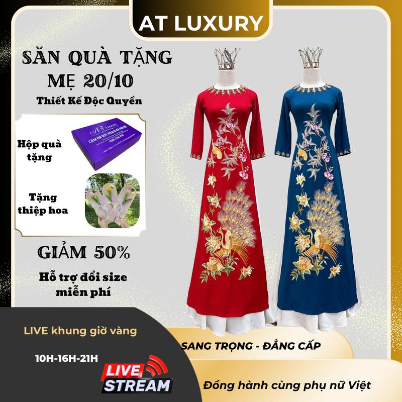 Áo dài mẹ sui vải lụa mango thêu hoa đào đính kết sang trọng nổi bật