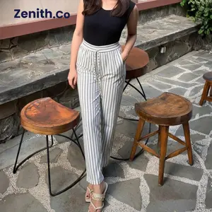 Zenith.Co Stripe Pants Celana Panjang Wanita Baggy Kantor Kuliah Motif Garis Kulot Pinstripe