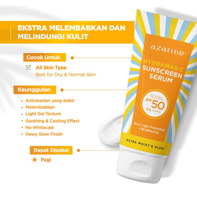 [Twin Pack] Azarine Hydramax-C Sunscreen Serum SPF50 PA++++ 40ml Acid Hyaluronic Facial  Berminyak  Wajah  Sunblock 1