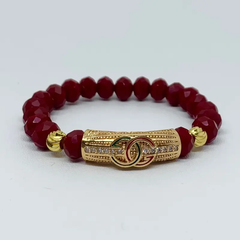 Gelang Kristal Ceko Elastis dengan Liontin Clover Hijau - Panjang 17cm - Bracelets 3