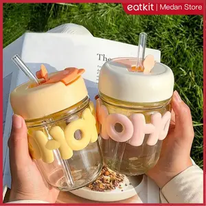 【Medan Ready Stock】350 ML Tumbler Kaca Aesthetic Gelas BOTOL KACA  SEDOTAN KACA TANPA DUS Bottles Kitchenware Sedotan Water Gelas Ala Korea Simple Elegan Cangkir Kaca Coffe【COD】