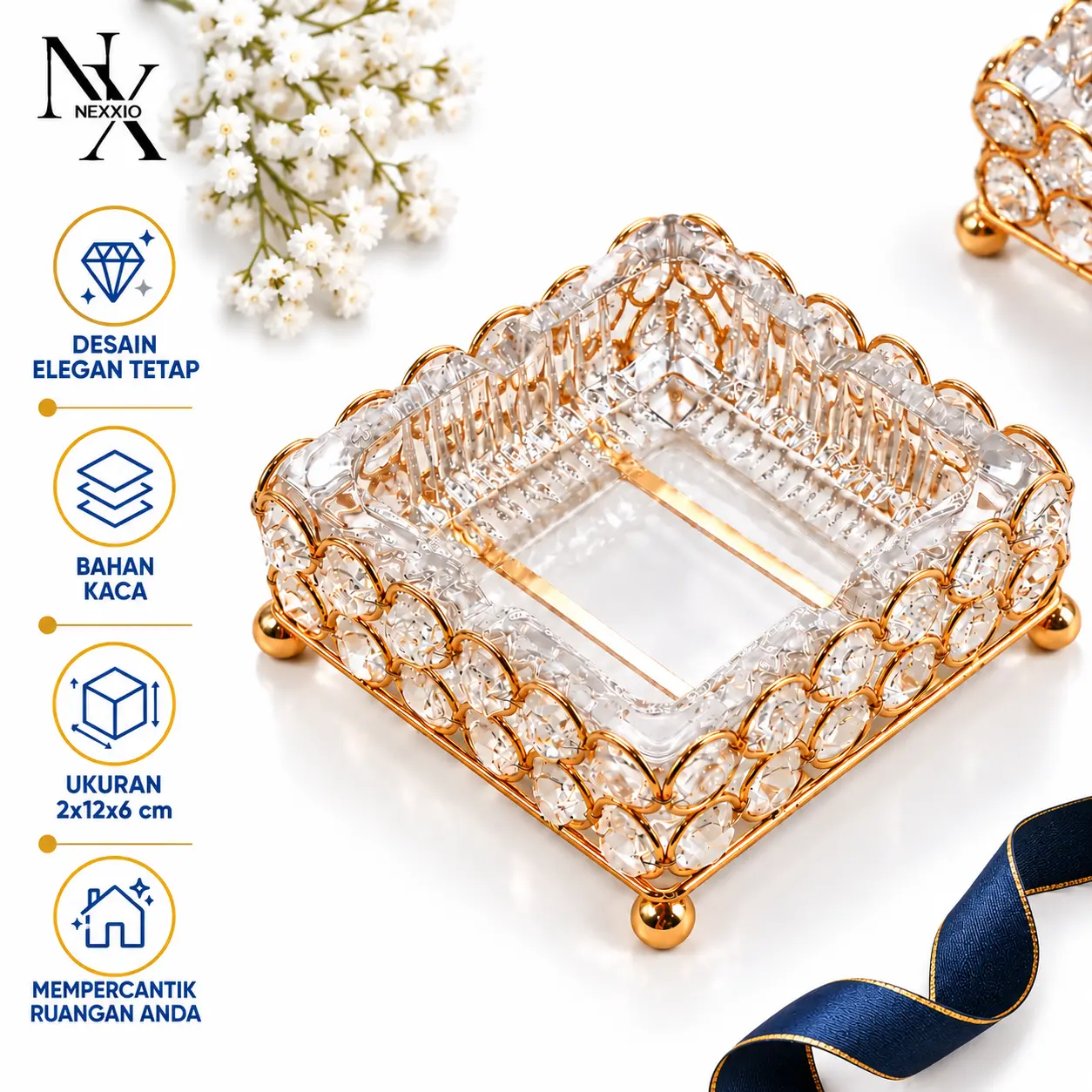 Nexxio Asbak Kaca Kristal Tebal / Hiasan Ruang Tamu Kristal / Dekorasi Ruangan Asbak Kaca