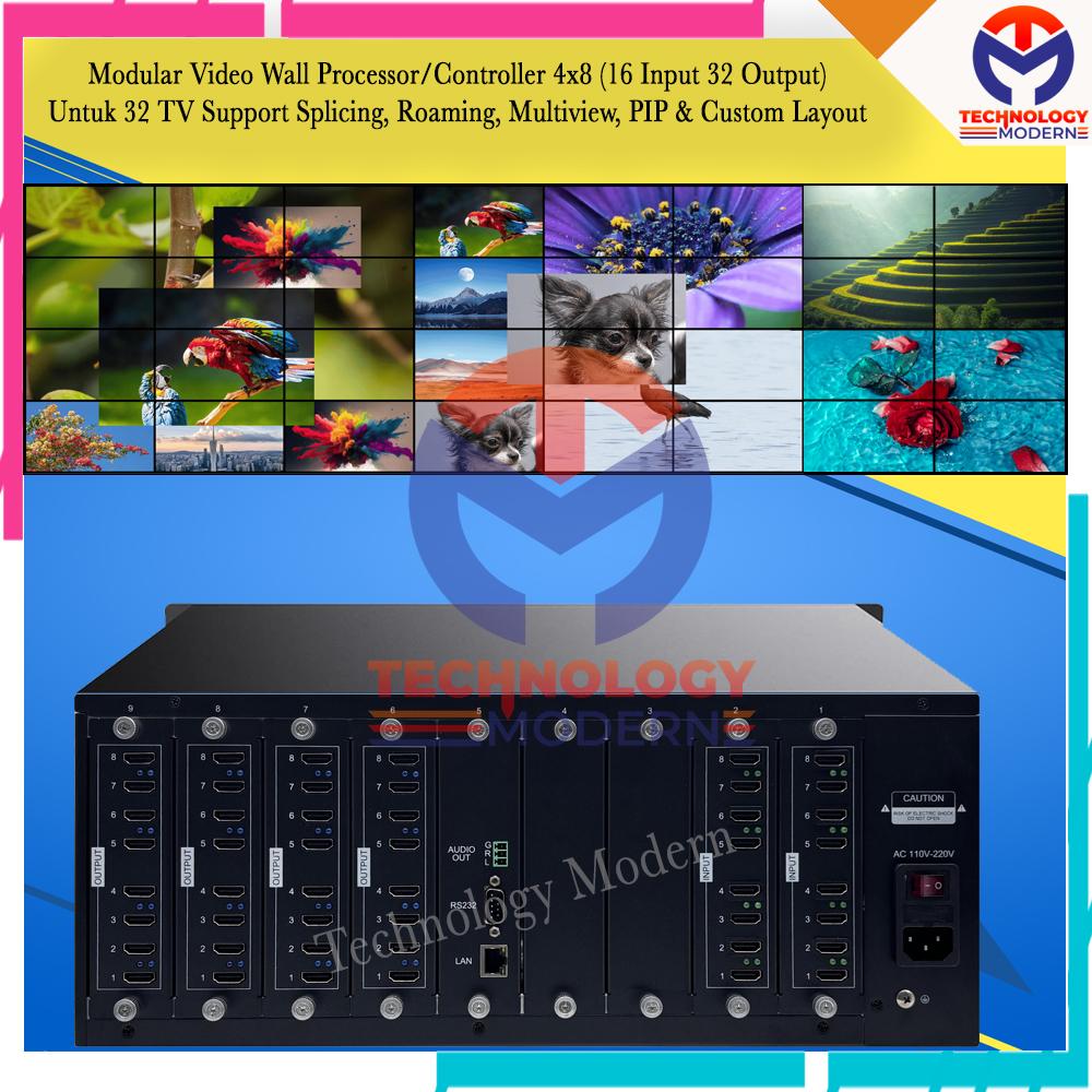 HDMI Video Wall Controller/Processor Modular 4x8 (16 Input 32 Output) Support Custom Layout with Seamless Switching Control Via Computer