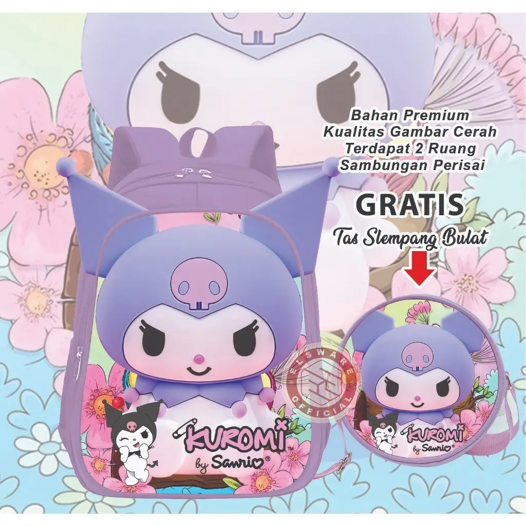 TAS KUROMI MY MELODI Tas anak perempuan TK Tas Ransel Anak Sekolah PAUD TK SD Tas Anak Ransel Anak Karakter MY MELODI Terbaru 2024 bisa COD-HAN NEW COLLECTION