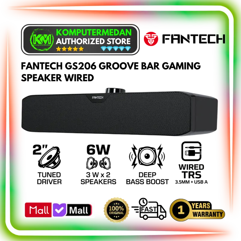 Fantech GS206 Speaker Gaming Wired GROOVE BAR LITE GS206 Non RGB Mimimalist Super Bass Wired Mode