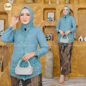 Farisha Baju Dress Kebaya Wanita Dewasa Atasan Bordir Encim Kain Katun Premium Panjang Baju Remaja Kondangan Pesta Hitam Size M-5L