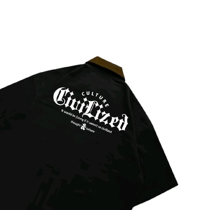 Giovent Work Shirt Zipper Boxy Kameja Kerja Casual Black "Civilized" 3
