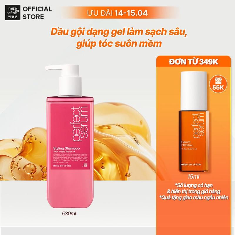 Dầu gội mise en scène Perfect Serum Styling Shampoo 530ml giúp dưỡng tóc, vào nếp cho tóc uốn