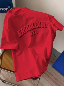 メンズ シンプルベーシックTシャツ、ハイストリートスタイル手書きロゴラウンドネック、夏のエッセンシャル、クリーンなアースティック、複数カラー展開