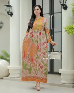 Marvela Dress –  Daster Panjang Batik Klasik Premium Adem Elegan Busui Casual Harian | HARIFA BATIK