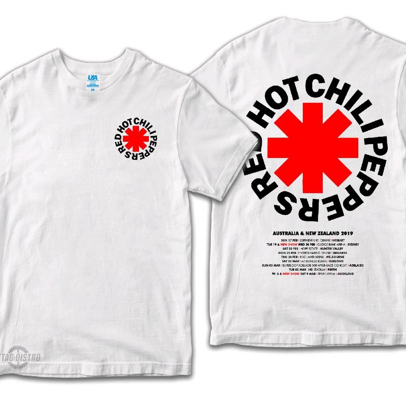 Kaos RED HOT CHILLI PEPPERS LOGO tour putih kaos band rock metal RHCP Tshirt Punk 0