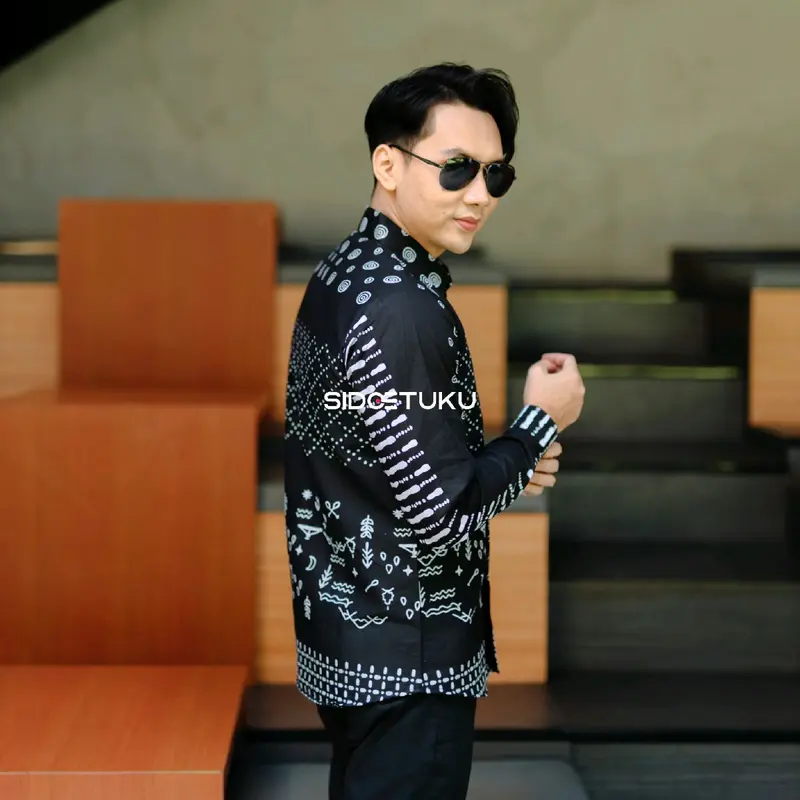 EILA HITAM baju batik pria lengan panjang slimfit premium full furing 1