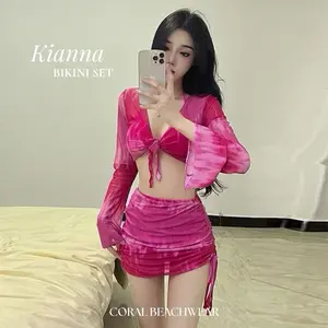 [CORAL] KIANNA BIKINI SET 4 PCS PINK BLUE | BAJU RENANG WANITA BAJU PANTAI SWIMWEAR BEACHWEAR