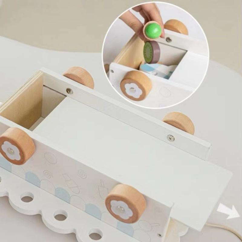 Wooden simulation ice cream cone ice cream machine, boys and girls ice cream cart, children play house toys gifts 7