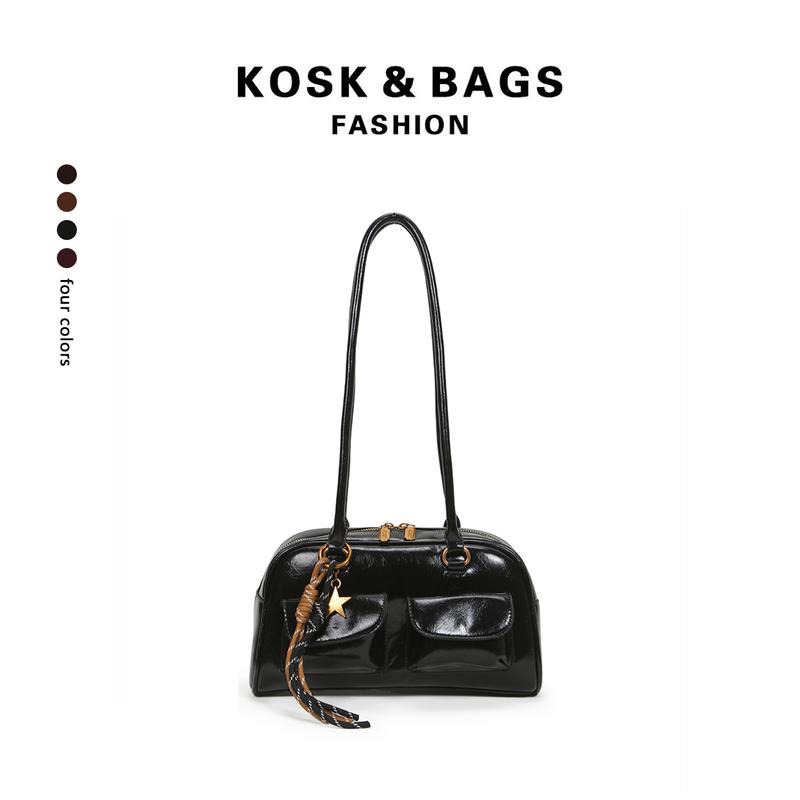 KOSK-Túi đeo vai da PU màu trơn, túi xách thường ngày hai ngăn (quà tặng: 1 mặt dây chuyền hình ngôi sao)