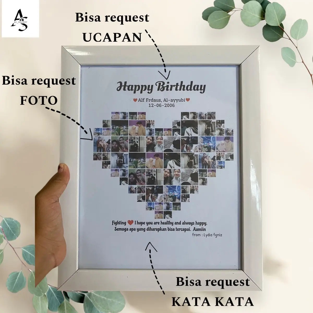 KADO CUSTOM FOTO FRAME MUSIK BISA NYALA LED Anniversary mensive ulang tahun wisuda graduation gift lampu putih kamar tidur unicorn