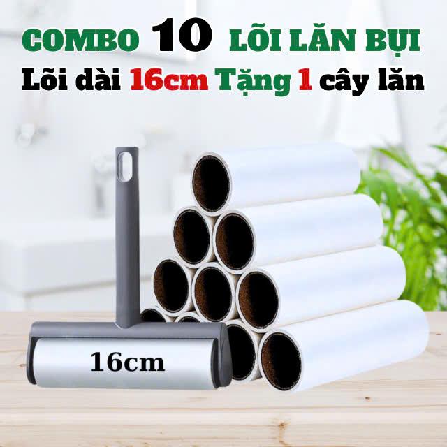 Cây lăn bụi COMBO 10 lõi keo TẶNG 1 cây lăn (màu ngẫu nhiên) dùng để phủi bụi quần áo ghế sofa chăn ga gối nệm giường ngủ lông thú cưng tiện ích