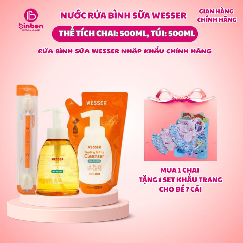 Nước rửa bình Wesser Hàn Quốc dạng chai 500ml túi 500ml Voi