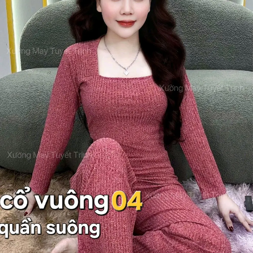 sét đồ bộ cổ vuông quần suông.