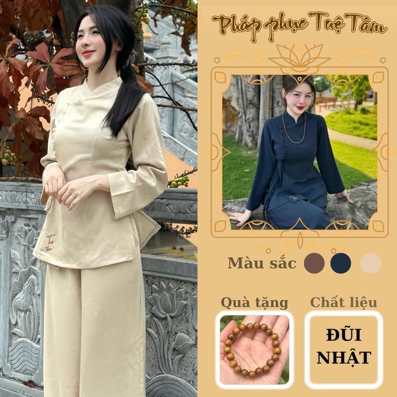 TẶNG VÒNG Đồ lam đi chùa TUỆ TÂM cổ tàu dài tay Đồ phật tử vạt hò chất liệu đũi cao cấp Pháp Phục Tuệ Tâm Áo Nữ Women Top Jacket - Độc Quyền Đồ Lam