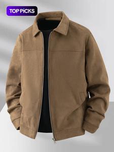 Chaqueta casual de primavera y otoño para hombre, cierre de cremallera, ropa de abrigo de gamuza sintética, tela duradera, perfecta para uso diario
