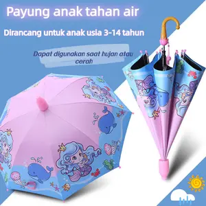 Payung Anak Tahan air Anti UV Payung Anak Laki Laki Perempuan Karakter Umbrella Dilengkapi dengan sarung payung tahan air Black Stainless Black Stainless Hadiah