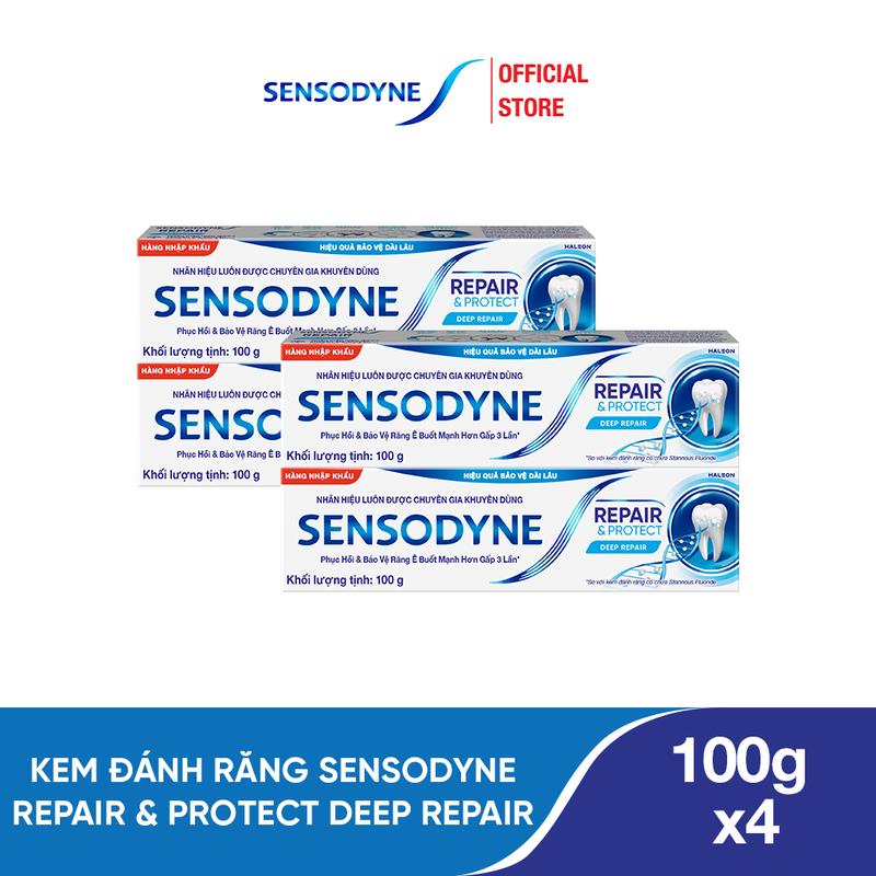 Bộ 4 kem đánh răng SENSODYNE Repair & Protect Deep Repair 100g giúp phục hồi sâu và bảo vệ răng ê buốt