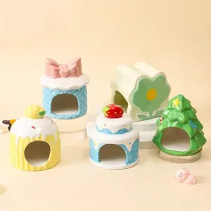 Dessert Series Ceramic Hamster House Small Animal Cage Landscaping Supplies Rat Accesorios Pygmy Mouse Chipmunk House ?????? - Double cake yellow