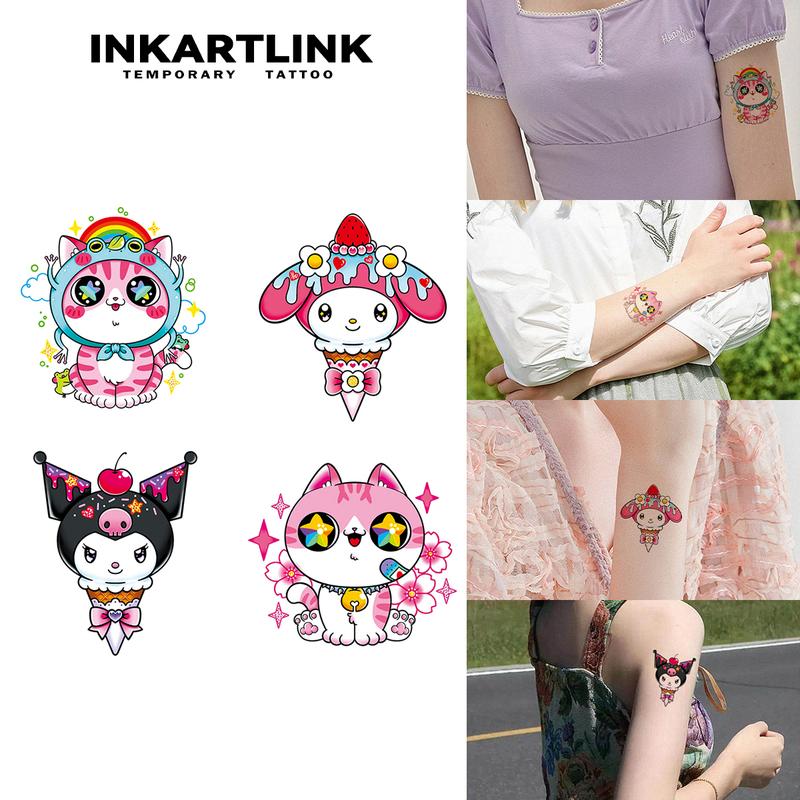 4 hình xăm tạm thời họa tiết hoạt hình, hình dán xăm nhiều màu sắc, phát triển màu sắc ngay lập tức, kéo dài 1-3 ngày, hình xăm giả