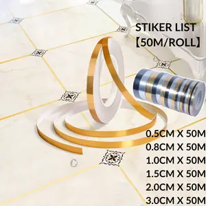 Stiker Dinding List Motif Mirror Gold Perekat Diri Tahan Air 50Meter X 3/2/1.5/1/0.8/0.5CM List Plat Strip Dekorasi Perbatasan Perak