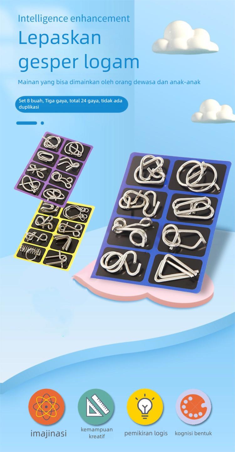 Mainan Logika Logam 24 PCS,Melatih logika berpikir dan kemampuan matematika，Cocok untuk anak usia 3-13 tahun，perlengkapan pemenang turnamen cerdas dunia