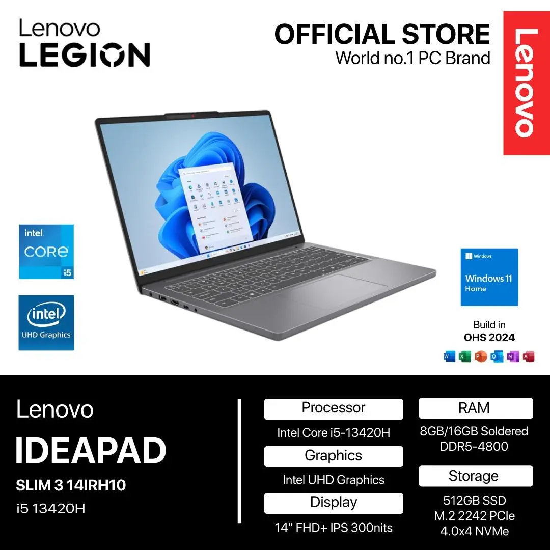 LENOVO IDEAPAD SLIM 3 14IRH10 14 i5 13420H 8GB / 16GB 512GB W11+OHS 14" WUXGA IPS BACKLIT