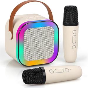 ワイヤレスマイク付きポータブルワイヤレスカラオケマシン、1セットのHiFiステレオサウンドKTVスピーカーシステム、RGBカラフルなLEDライト付きワイヤレススピーカー
