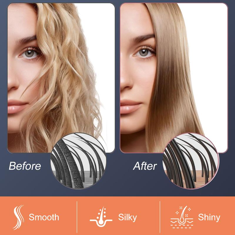 Hatteker Negative ion straightener, multiple temperature regulating straightening comb, straightening comb styling tool, dual-use for curling and straightening hair, suitable for frizzy hair texture, easy styling 2