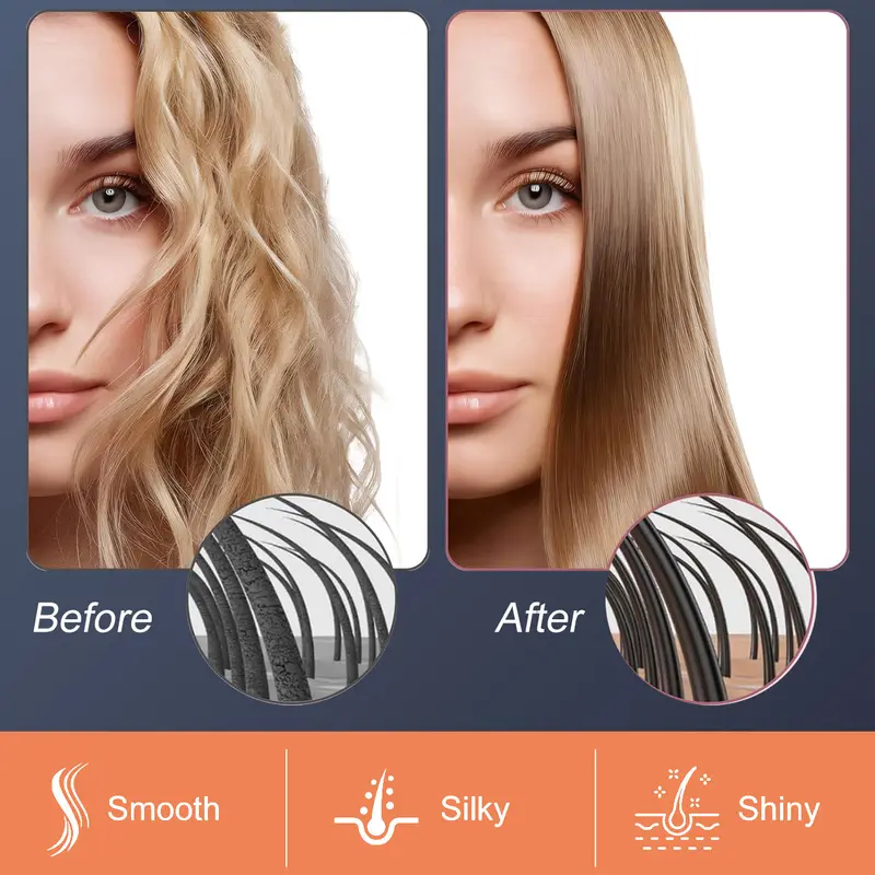 Hatteker Negative ion straightener, multiple temperature regulating straightening comb, straightening comb styling tool, dual-use for curling and straightening hair, suitable for frizzy hair texture, easy styling 2