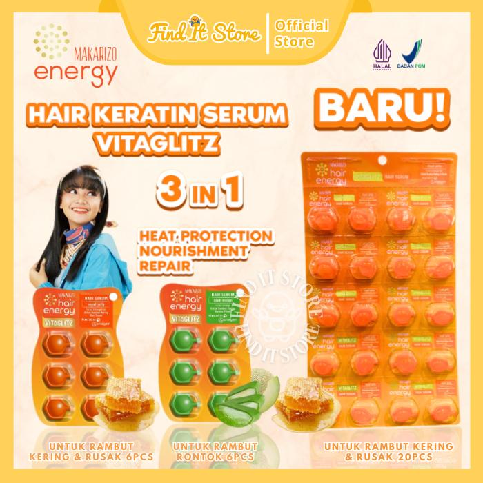 Find it Store - Makarizo Hair Energy VITAGLITZ Hair Keratin Serum ROYAL JELLY | ALOE MELON 6 x 1 mL | NEW 20x1ml | Hair Serum / Serum Rambut / Vitamin Rambut / Serum Perawatan Rontok Treatment Berminyak Catokan Haircare Kering 0