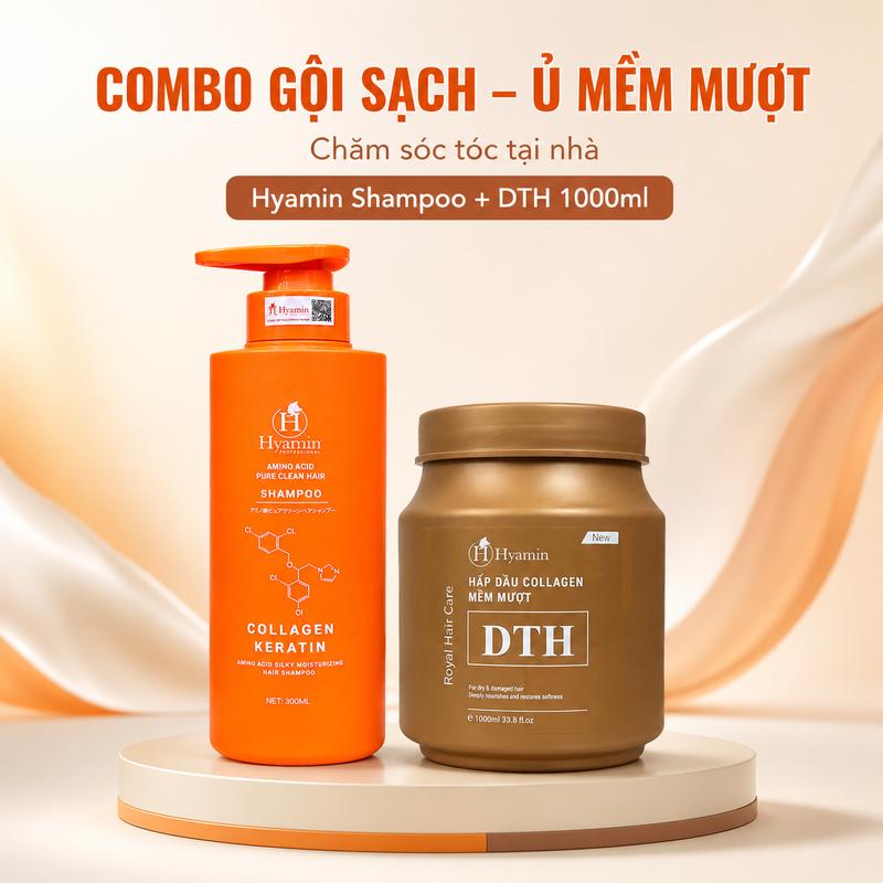 Combo Chăm Tóc Dầu Gội Sạch Gàu Hyamin và Kem Ủ Hyamin Collagen Keratin Tóc Mềm…