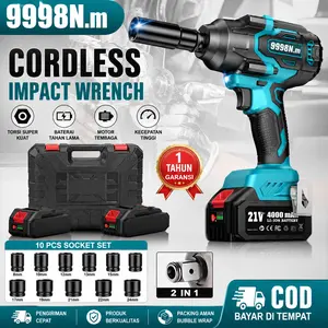 Impact Wrench Cordless 1/2 Inch 9998Nm Brushless Kunci Impact Baterai High Torque untuk Baut Motor Mobil