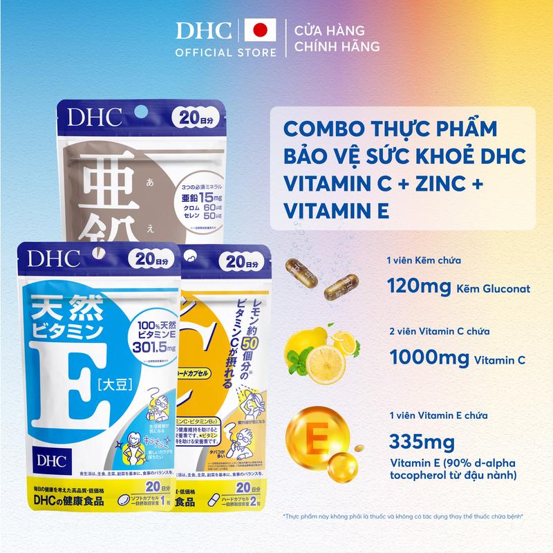  Combo TPBVSK DHC VITAMIN C HARD CAPSULE + Vitamin E + Zinc dạng viên uống hỗ trợ bổ sung Vitamin C + Vitamin E + Kẽm - DHC Nhật Bản chính hãng - Combo 20 Ngày và 60 Ngày 