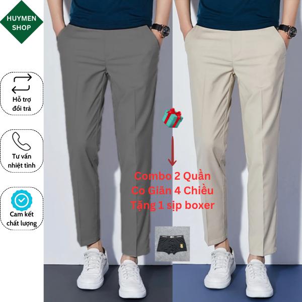Combo 2 Quần Tây Âu Nam Chất Vải Co Giãn 4 Chiều, Chống Nhăn, Chống Xù Tốt Form Dáng Slimfit Tôn Dáng - Menswear, Pants Có Túi - Cotton - Đen - Size 28-34 - Nhung Ong