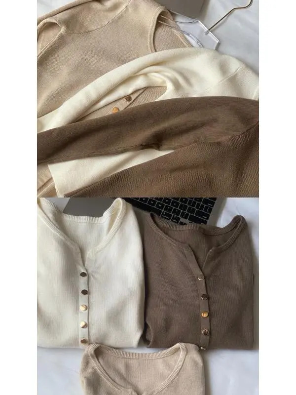 Libene - Knit Crop Cardigan Lembut Warna Netral