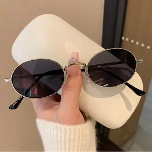 Kacamata hitam bingkai kecil retro oval Kacamata hitam wanita terbaru yang modis Kacamata hitam pria keren untuk mengambil foto Lensa