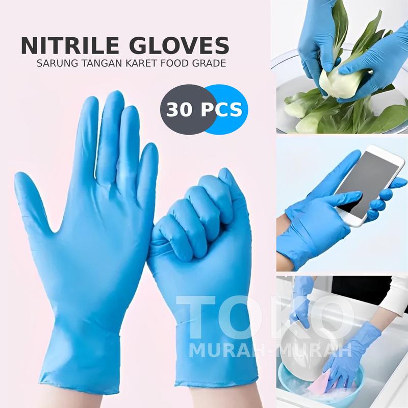 30 PCS Sarung Tangan Karet Nitrile Serbaguna untuk Pembersihan - Cleaning 1